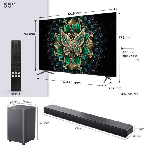 Televisor 55" TCL 55C6K con Barra de Sonido S55H Dolby Atmos 2.1