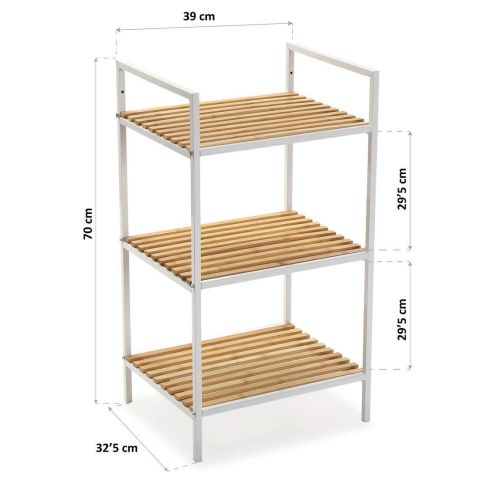 Estantería metálica blanca con 3 baldas de bambú natural WHITE 21810027