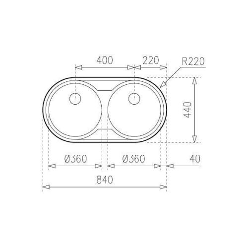 Fregadero circular encastrado con cubetas de 36 cm Sin Orificio TEKA DR-80 2C 10110006