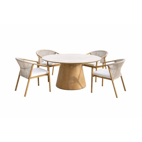 Comedor de Jardín Redondo Aluminio Imitación Madera ATENAS-GALES