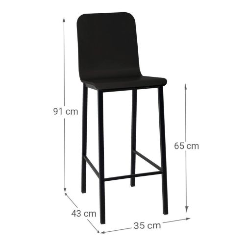 Taburete de Cocina de Metal en Negro con Asiento de Madera TEBA