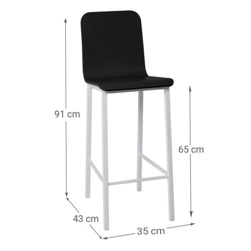 Taburete de Cocina de Metal en Blanco con Asiento de Madera TEBA