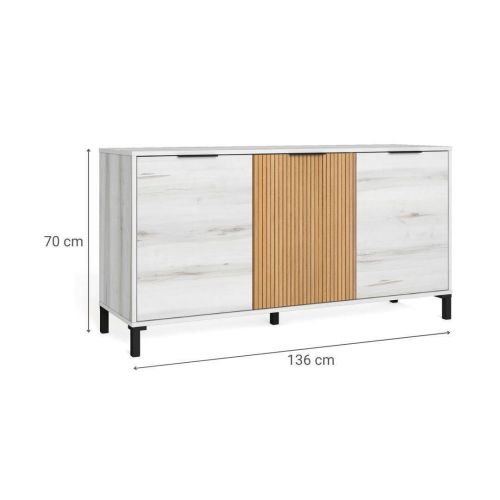Aparador 3 Puertas de Melamina y Metal Acabado Albo y Rayado Natural TOKIO TR3485