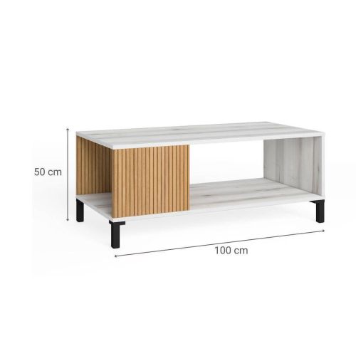 Mesa de Centro de Melamina y Metal Acabado Albo y Rayado Natural TOKIO TR9920