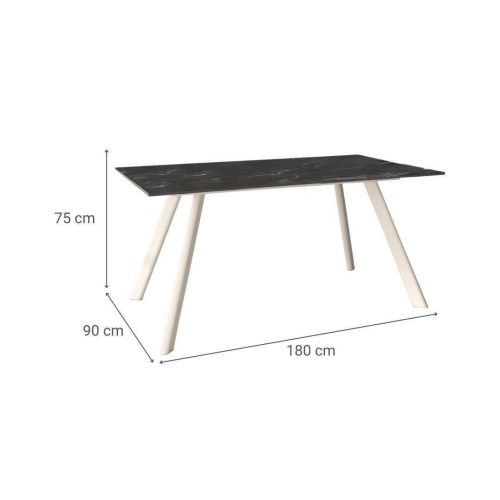 Mesa de Comedor 180x90cm con Estructura de Metal Marfil OMAN