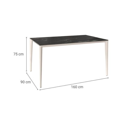 Mesa de Comedor Rectangular 160 cm Porcelánico y Metal Marfil Cortés