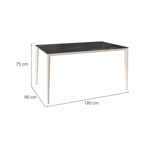 Mesa de Comedor Rectangular 180 cm Porcelánico y Metal Marfil Cortés