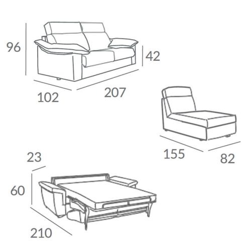Sofá Cama Italiano con Chaise Longue y Arcón IRATI