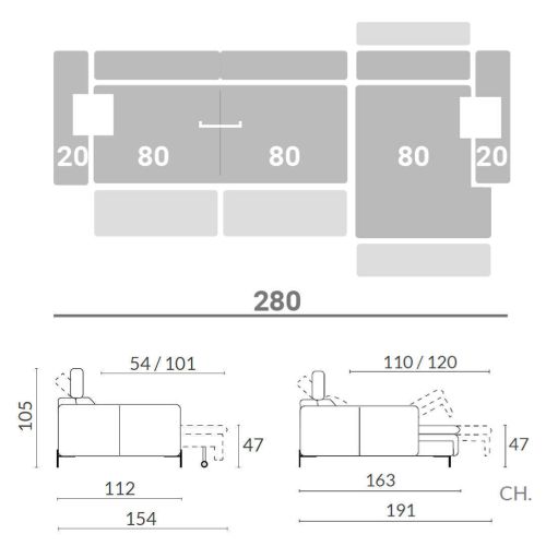 Sofá Chaise Longue Derecha Asientos Deslizantes