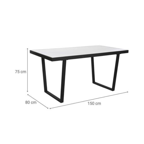 Mesa de Comedor de Metal y Piedra Sintetizada Color Blanco y Negro MB-208952