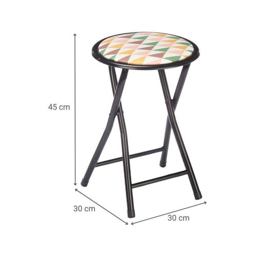 Taburete Plegable P.V.C. con Asiento de Diseño Geométrico y Patas de Metal Negras GEOMETRIC 73052