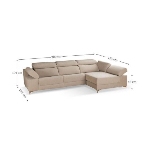Chaiselongue Derecha 3 Plazas 306 cm Relax Eléctrico Tapizado en Poliéster OLIMPIA