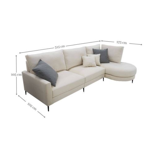 Sofá Chaise Longue Derecha Tapizado en Tela NAPOLI