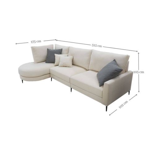 Sofá Chaise Longue Izquierda Tapizada en Tela NAPOLI