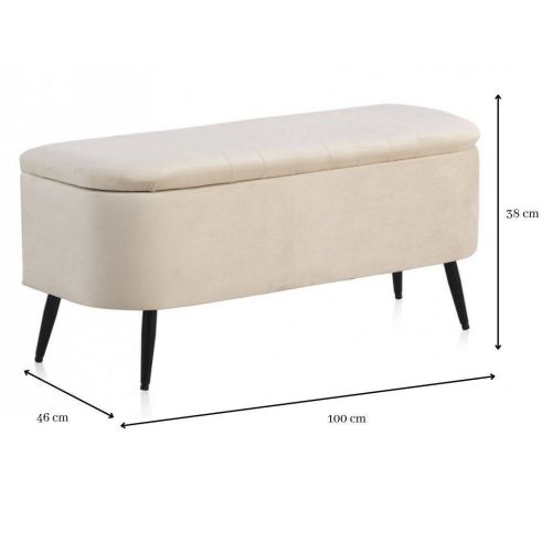 Banqueta Baúl Tapizada en Terciopelo Beige y Metal GABAR 10276