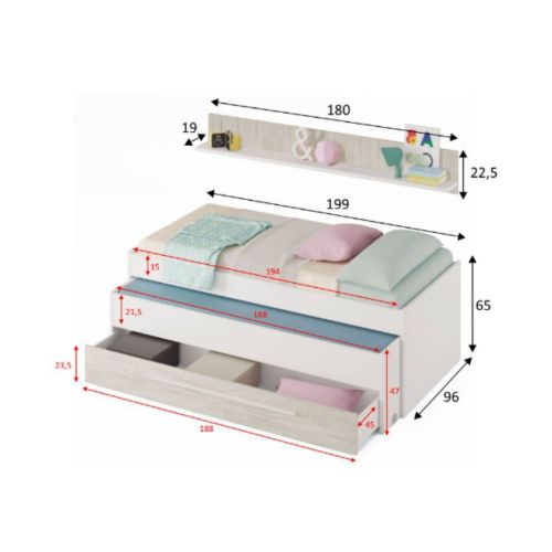 Conjunto ELLIOT de Cama doble con un cajón y un estante de colgar 0K7438A