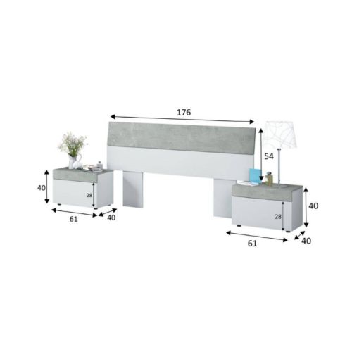 Conjunto de Dormitorio TEKKAN de un Cabezal con 2 mesitas 0L6096A