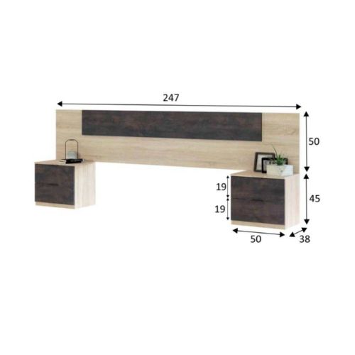 Conjunto de Dormitorio NOON de Cabezal y 2 Mesitas de Noche 0X6075F