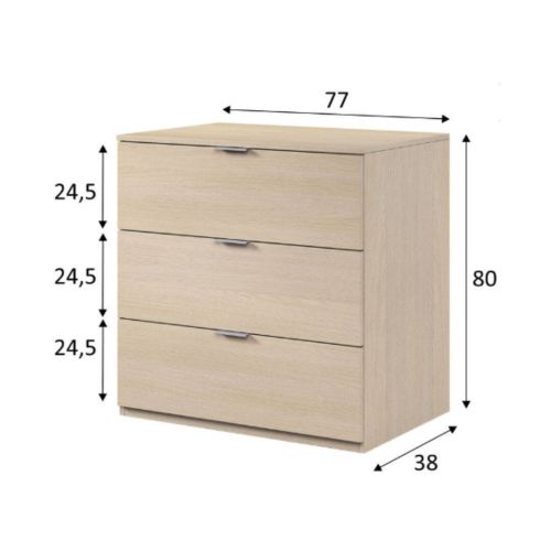 Cómoda de tres cajones con acabado de roble LC7823R