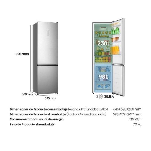 Frigorífico Combi HISENSE Clase A de Acero Inoxidable 336L RB440N4ACA