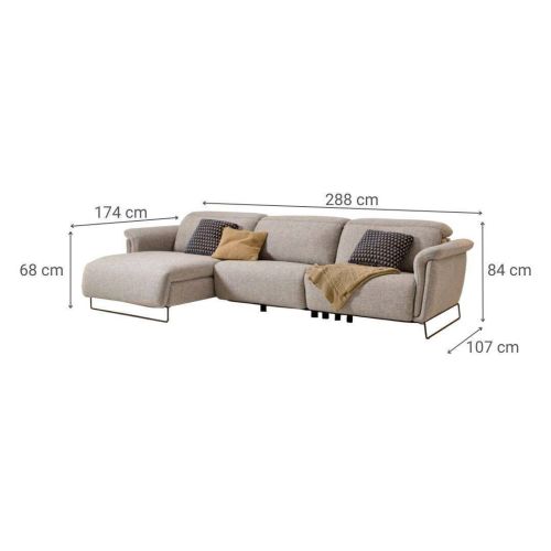 Chaiselongue Izquierda 288 cm Relax Eléctrico ASHLEY