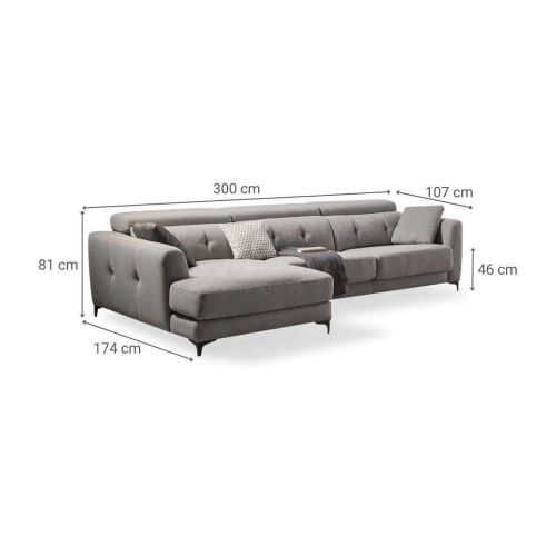 Sofá Chaise Longue Izquierda con Asientos Deslizantes CLAUDIA