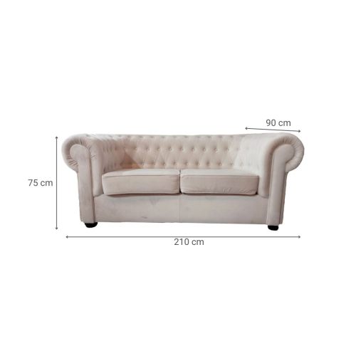 Sofá Chester 3 plazas de Terciopelo Capitoné Color Beige 29-23