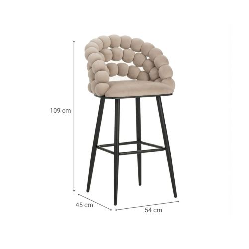 Taburete de Bar con Respaldo NIMPHA Color Beige de Terciopelo con Patas de Metal Negras 30-156
