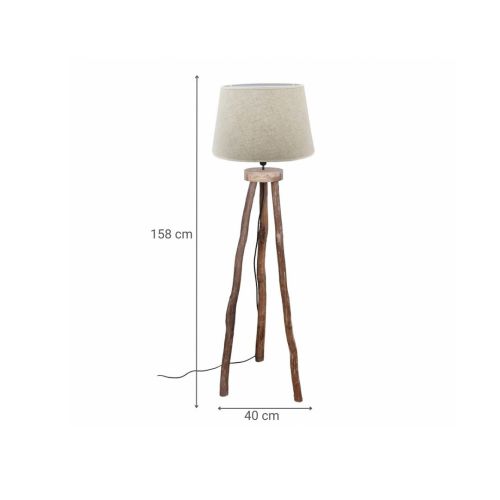 Lámpara de Pie MILETO Patas Forma trípode de Madera Natural y Pantalla Beige 32-218