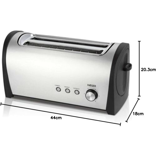 Tostador HAEGER 2 Ranuras Largas Inox Desayuno Plus Multifunción TO14D010A