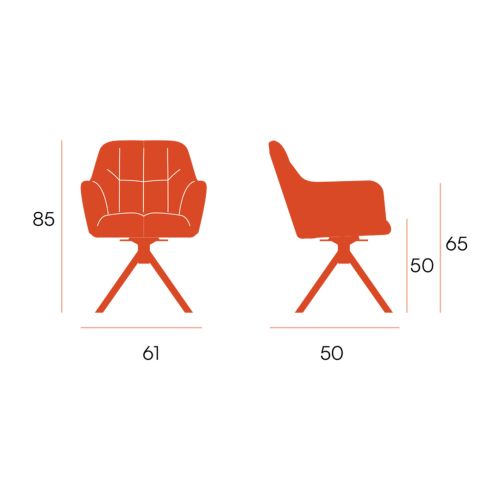Silla Giratoria de 180° con Respaldo y Asiento Tapizados y Patas de Metal BÉRGAMO