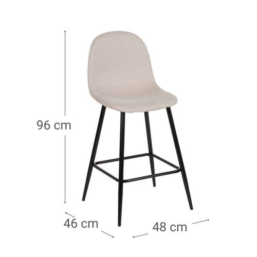 Taburete Tapizado con Respaldo y Patas de Metal Negro