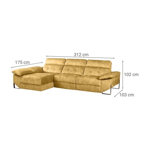 Chaiselongue Izquierda 312 cm Relax Eléctrico con Arcón Tapizado en Poliéster XENA
