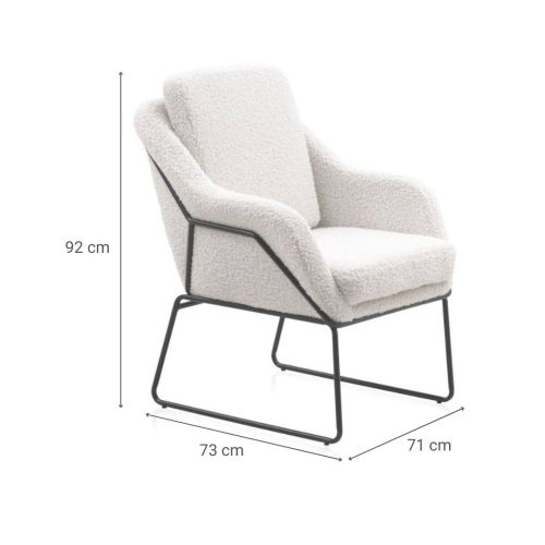 Sillón blanco tapizado con patas metálicas negras GABAR 10779