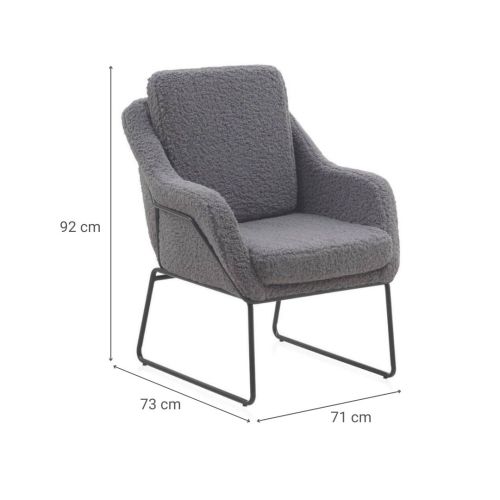 Sillón gris tapizado con patas metálicas negras GABAR 10780