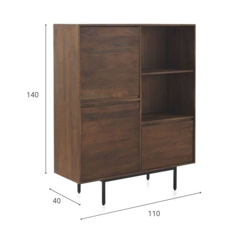 Aparador alto de 3 puertas lisas de madera de mango color natural con patas de metal GABAR 10819