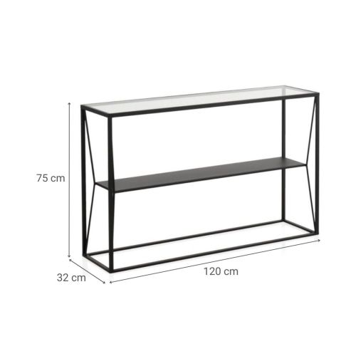 Consola de metal en color negro con sobre rectangular de Cristal de 120 cm GABAR 10940