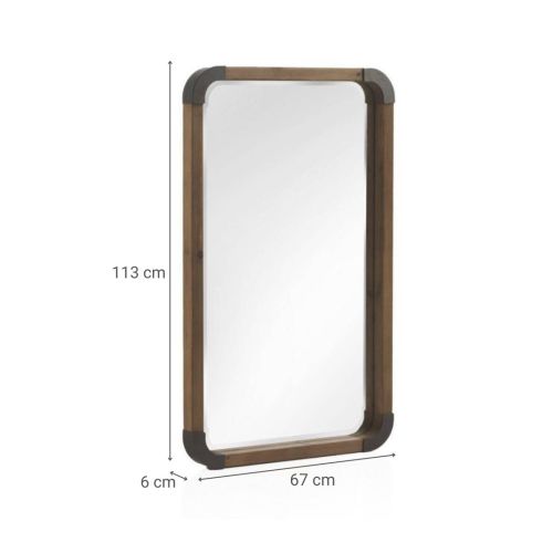 Espejo rectangular de madera con cantos de metal en acabado natural GABAR 10956