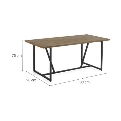 Mesa rectangular de metal con sobre de madera maciza color natural GABAR 10963