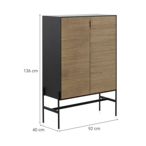Vitrina negra chapada en fresno con 2 puertas de madera natural GABAR 10974