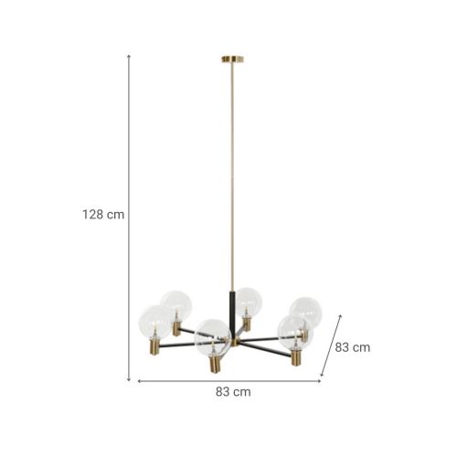 Lámpara de Techo Estructura de Metal Color Dorado y Negro con 6 Bombillas de Cristal LA-206013