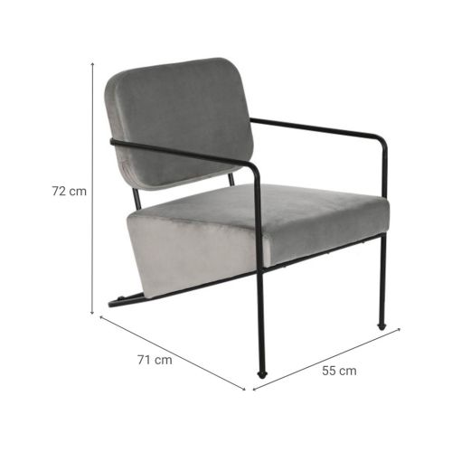 Butaca con Tapizado de Poliéster Color Gris y Patas de Metal MB-206616