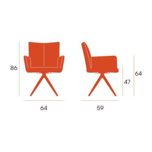 Silla Giratoria de 180° con Respaldo y Asiento Tapizados y Patas de Metal MODENA