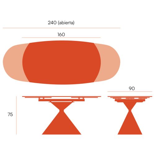 Mesa de Comedor Extensible Ovalada Estructura Metálica Marfil Sobre de Porcelánico Acabado Piedra RIN