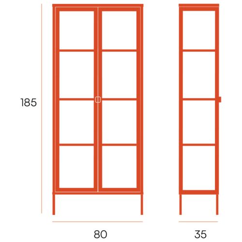 Vitrina de 2 Puertas de 80x185 cm Estructura de Metal Puertas de Cristal con Estantes Ajustables TITANIA