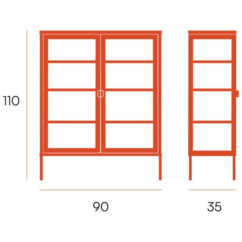Vitrina de 2 Puertas de 90X110 cm Estructura de Metal Puertas de Cristal con Estantes Ajustables TITANIA