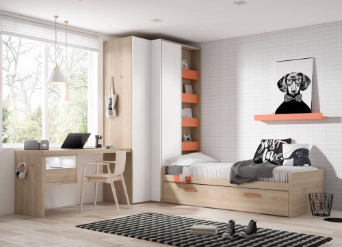 Dormitorio Juvenil con Cama Nido MOVE y Armario Rincón ADAPT 02
