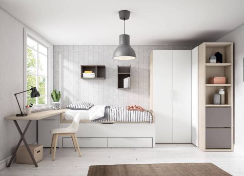 Dormitorio Juvenil Bicama y Armario Rincón Plegable ADAPT 22