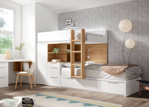 Dormitorio Juvenil Cama Tren ADAPT 43 con Cama Nido CUBE y Ropero Extraíble
