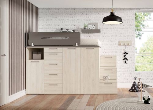 Dormitorio Juvenil SAND/VULCANO con Escritorio Extraíble y Ropero ADAPT 48
